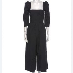 Cara Cara Square Neckline Black Jumpsuit Puff Sleeve Poplin Cotton Size 8